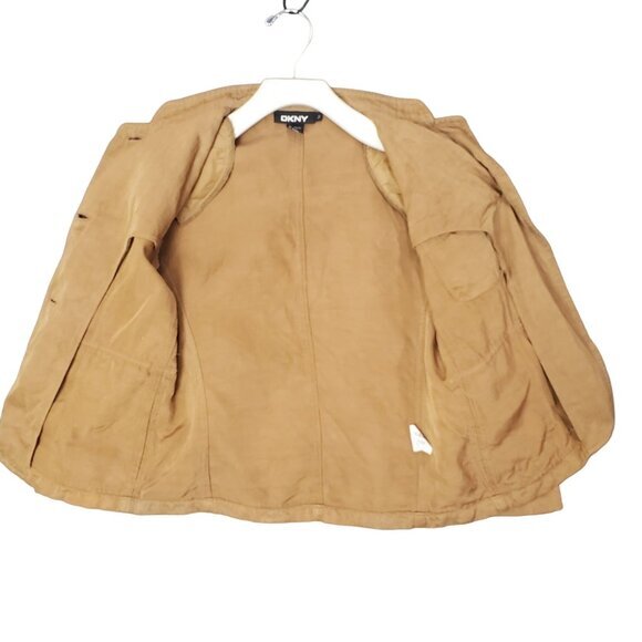 DKNY Blazer Womens SZ 2 Linen Blend Woven Structured Brown Pockets Breathable - Picture 3 of 9